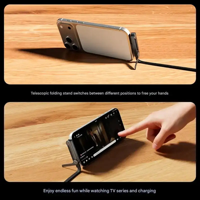 240W Fast Charging Cable with Adjustable Phone Stand, 2-in-1 Tough Braided Charging Cables Folding Stand UBS-A/Type-C to Type-C