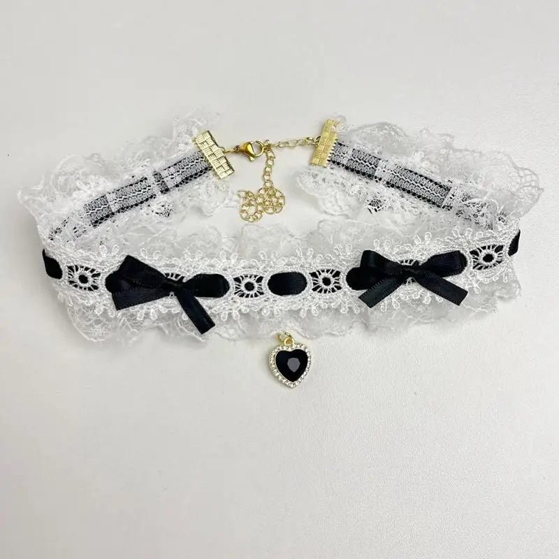 Short Lace Choker Nekclace For Women Girl Fashion Lolitas Heart Pendant Gothic Collar Necklace Gift For Party Cosplay Jewelry