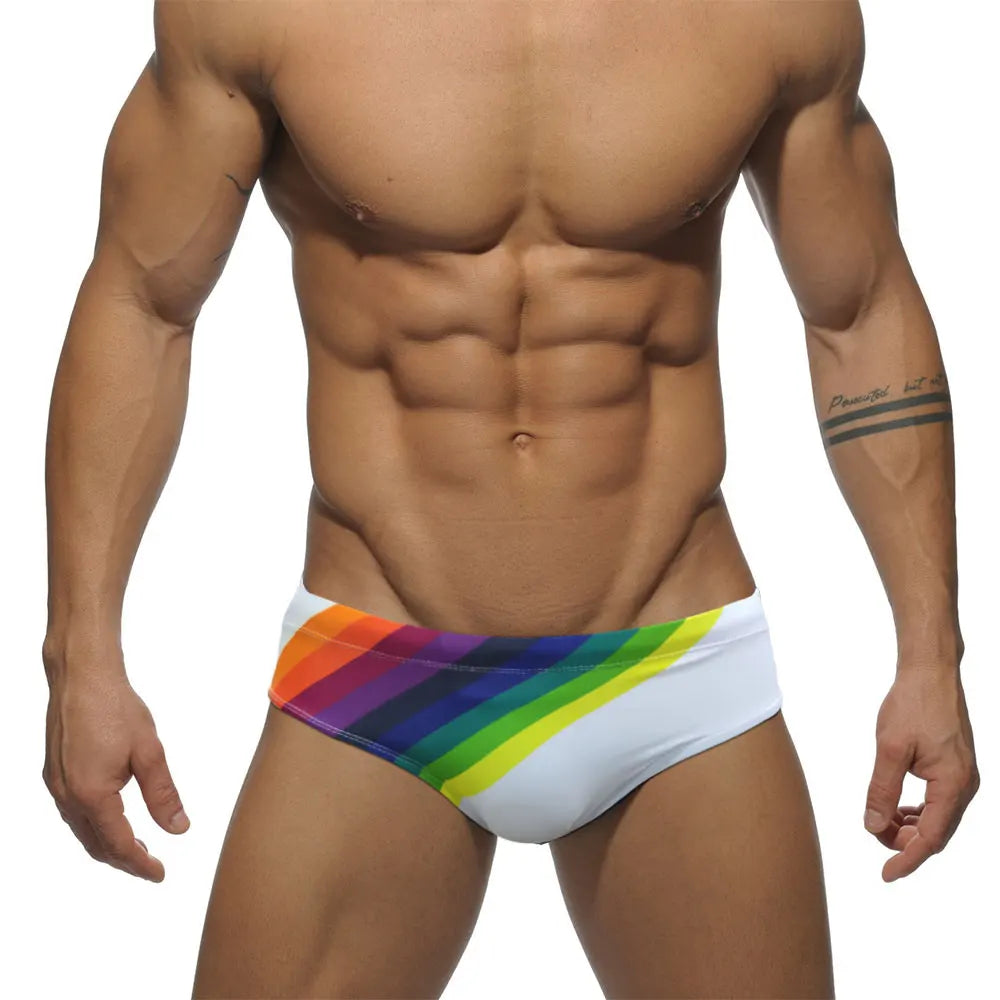 Men's Swim suit Wear Briefs Swimming Push-Up Sexy Bikini Swimsuit Beach Short rainBow Surfing trunks men bathing suit  swimwear