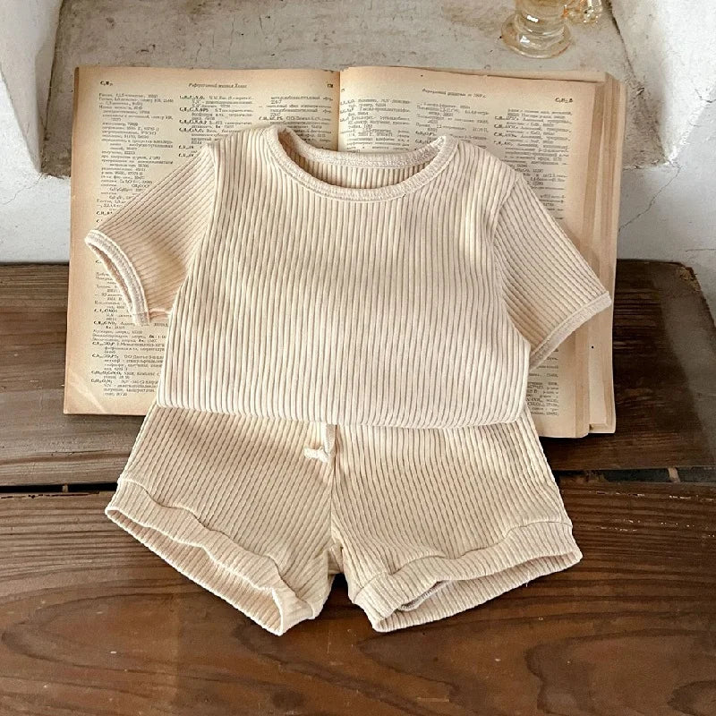 Comfortable Baby Clothes Set  Boys Simplicity Stripe Round Neck T-shirt +  Striped Shorts  breathable casual girl short sleeved