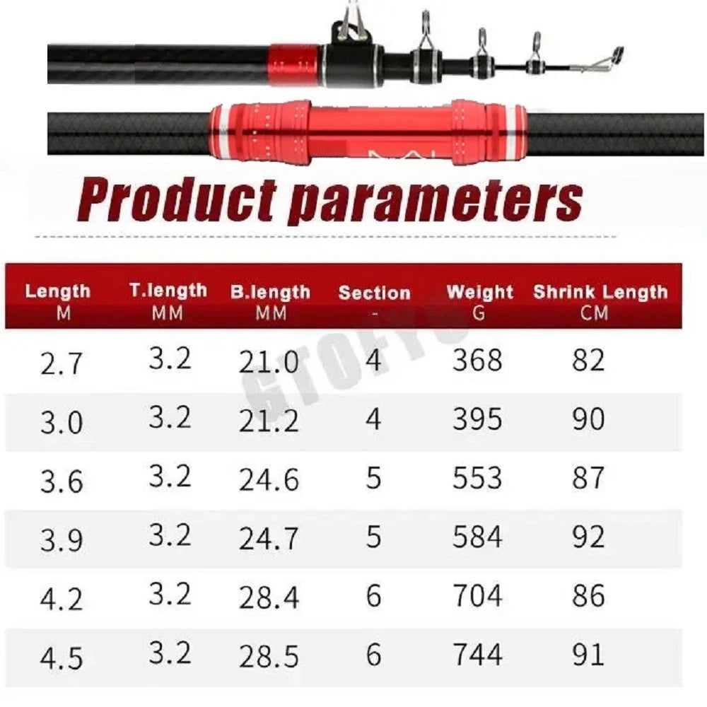 2.7m 3.6m 3.9m 4.5m Telescopic Fishing Pole Heavy Spinning Rod Big Fish 20kg Carbon Fiber Travel Saltwater Freshwater Fishing