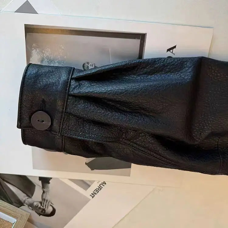 Retro Leather Bomber Jackets for Women Genuine Foam Leather Bubble Texture Short Coat Female Square-Cut Lapel Slim Fit Chaquetas