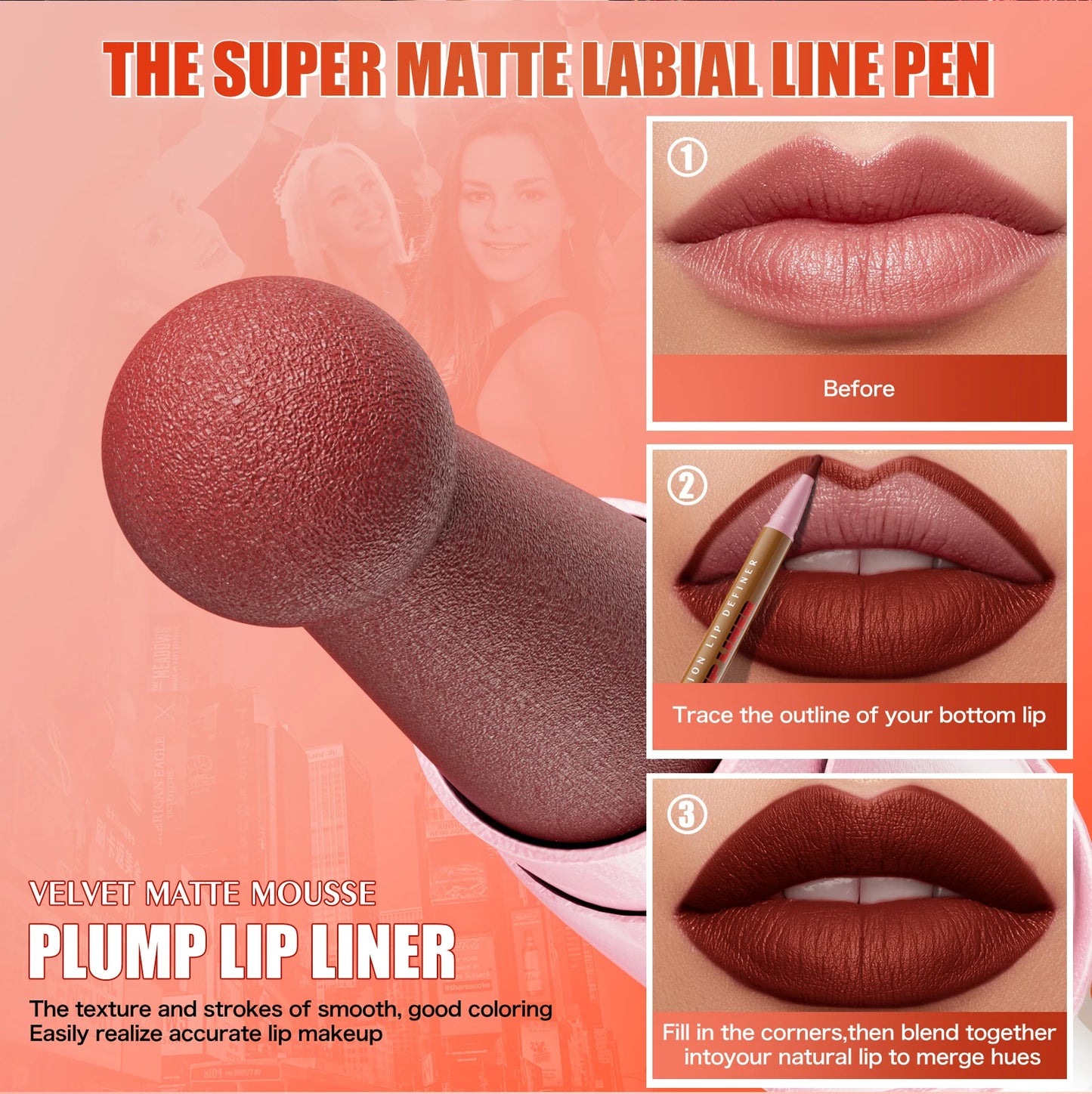 Waterproof Long Lasting Lip Liner Pencil, High Pigment Smooth Matte Lip Liner, Sweatproof Non-Fading Lip Contour Makeup