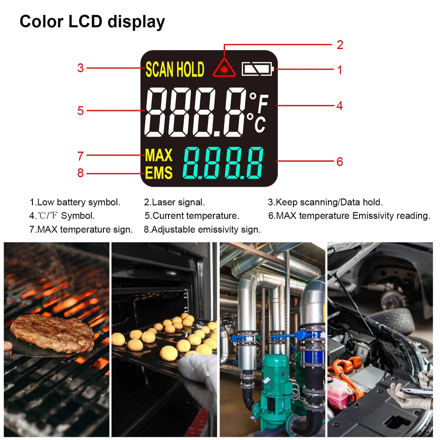 LCD Industrial Electronic Thermometer NonContact Digital Laser Temperature Meter Gun Laser Point Infrared Thermometer