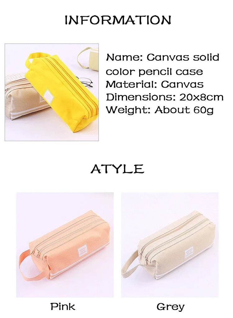 Large Capacity Pencil Cases Double Layer Simple Canvas Bags for Girls Back to School School Office Supplies Stationery
