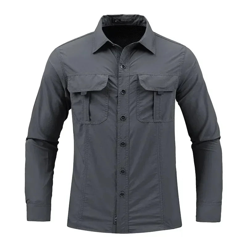 Men's Lightweight Quick-Drying Shirt Tactical Casual Military Long-Sleeved Cargo Shirt Breathable Sport Sunscreen Hiking Shirt