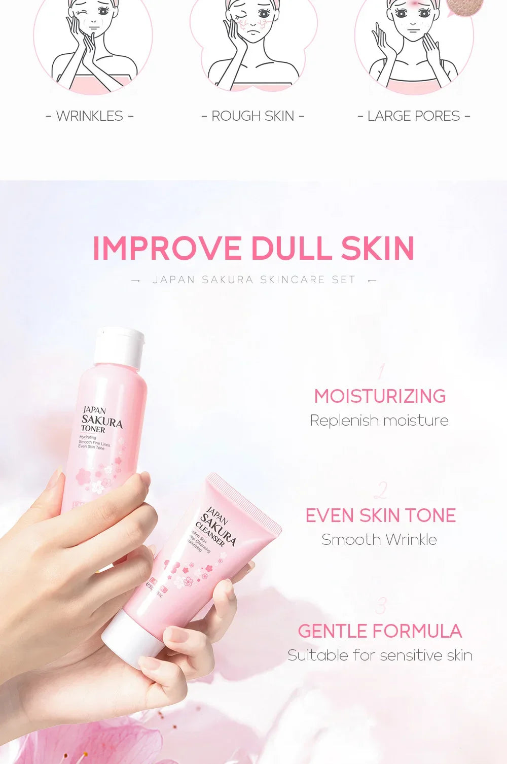 LAIKOU Sakura Kit Skin Care Sets Moisturizing and Reducing Fine Lines Cleansing Pore Product 5-Piece Korean Valentine's Day Gift