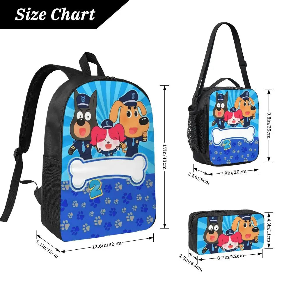 Sheriff Labrador Backpack Student Boys Girls BookBag School Bag Computer Shoulder Bags 3ps Insulated Lunch Bag Pencil Case