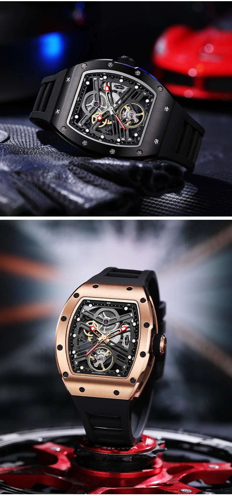 Automatic mechanical watch outdoors simple luxury watches waterproof wholesale skeleton leather mens watch gift