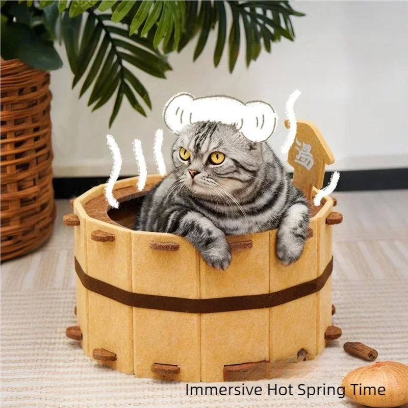 Four Seasons Bathtub Cat House Semi-Enclosed Felt Cat Bed Sturdy Washbasin Design for Claws Sharpening And Sleeping