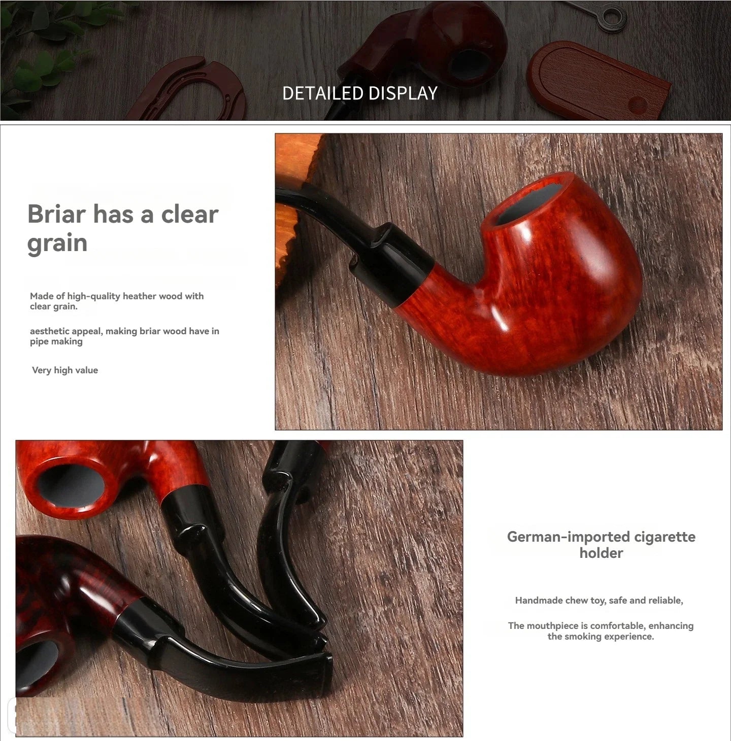 Premium Briar Sherlock Holmes Style Smoking Pipe - 9mm Filter, Handcrafted Solid Wood, Classic Gentlemen's Tobacco Pipe