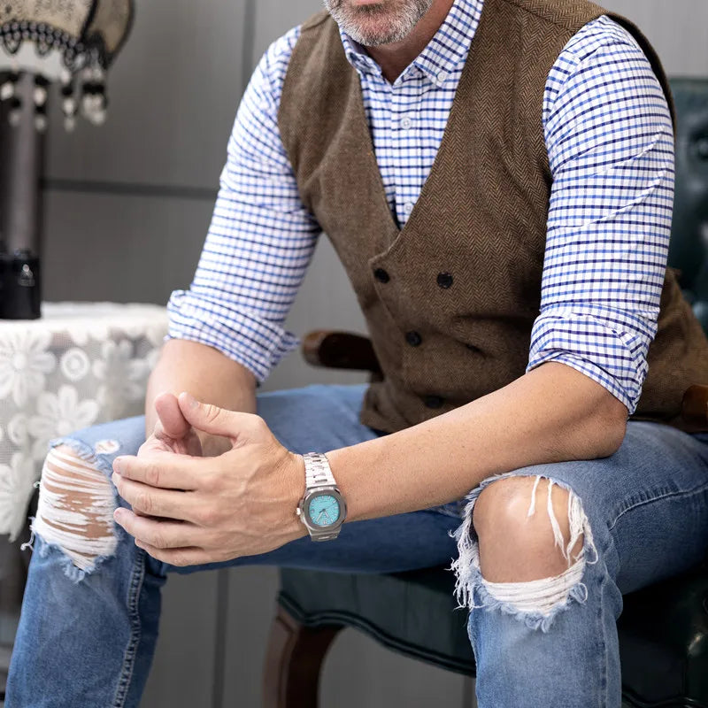 V Neck Men's  Suit Vests Herringbone Wool Tweed Double Breasted Waistcoat Tuxedo Groomsmen For  Wedding
