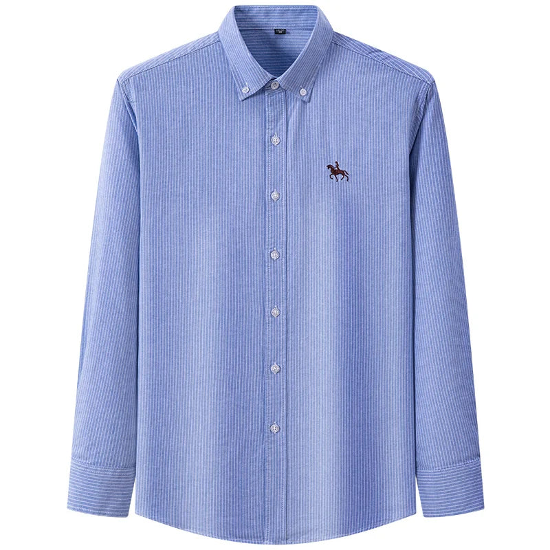 2023 100% Cotton Oxford Man Leisure Embroidered Horse Shirts Streetwear Oversized  Men Shirt Floral Long Sleeve Casual Plus Size