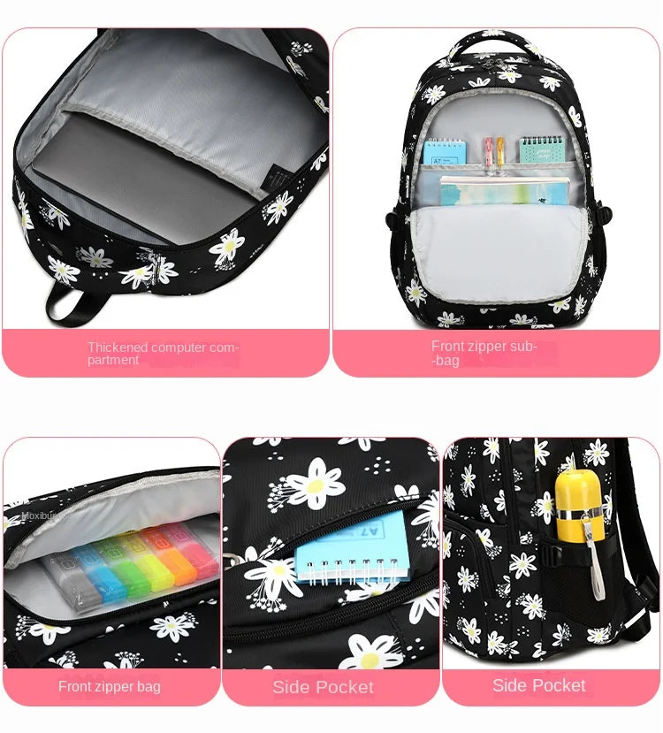 3 Pcs Set Children's Backpacks Cute Student School Bag for Teenage Girls Waterproof School bags With Lunch bag Pencil Case