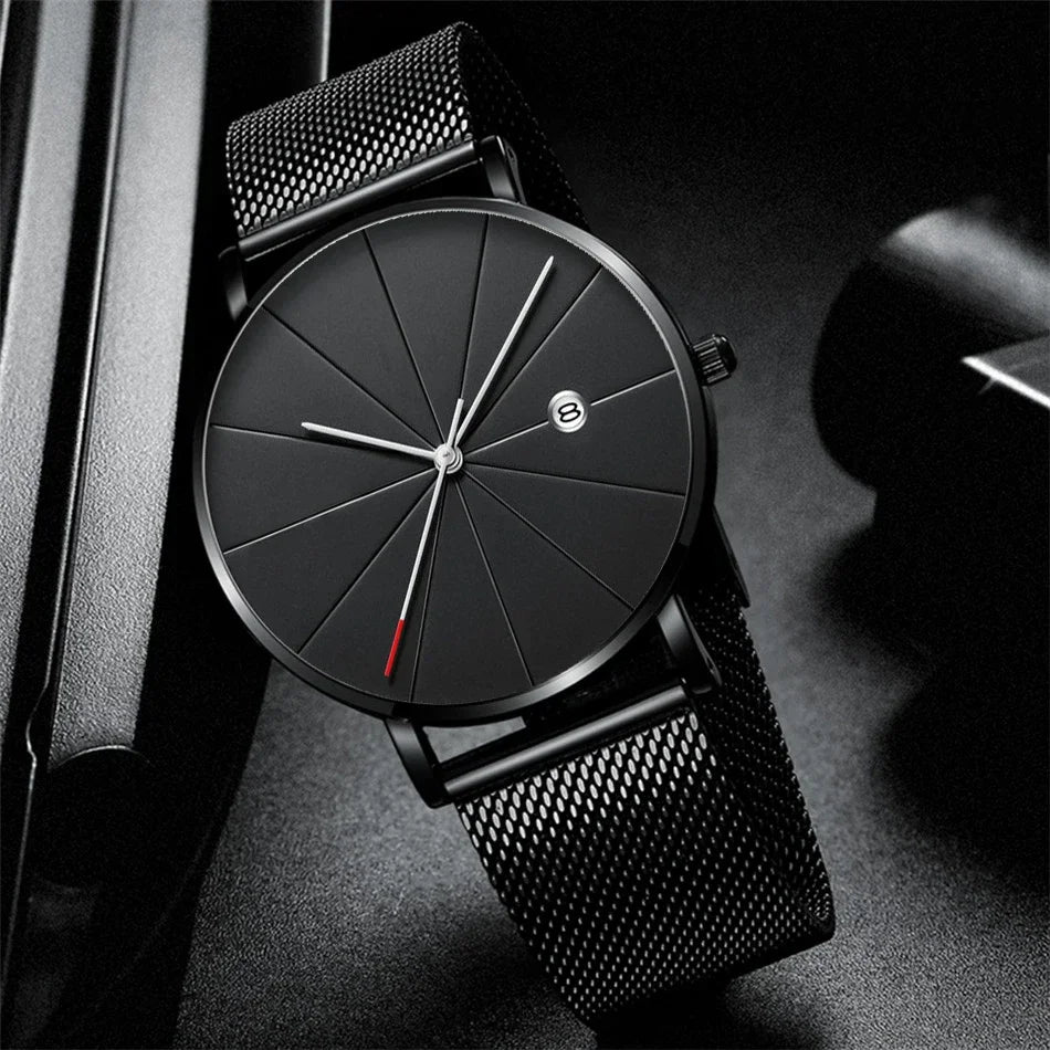 Ultra-Thin Men's Quartz Watch | Stainless Steel Mesh Minimalist Business Watch