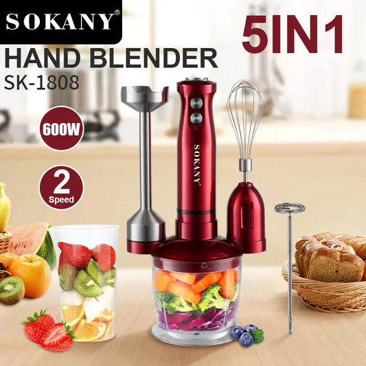 Electric Immersion Blender Hand Blender with Whisk 5 in 1 600W,304 Stainless Steel Ice Crush Blade with Whisk, Milk Frother