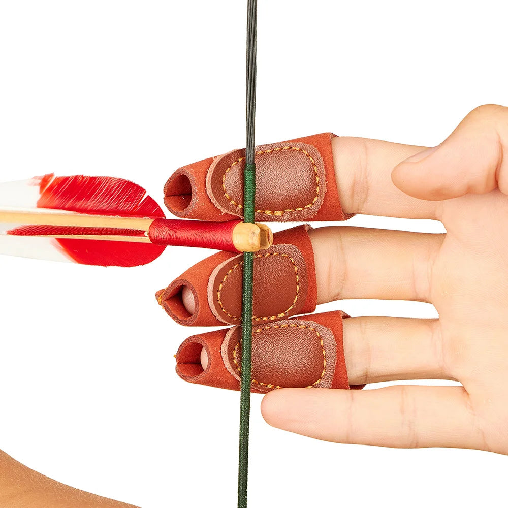 Archery Arm Finger Guard Leather Handguard Protector Adult 3 Finger Glove Left Right Hunting Shooting Safety Anti Slip Protect