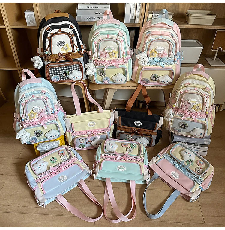 Large Capacity Children's School Bag Set for Girls Primary And Middle School Double Shoulder Backpack Sweet College Style