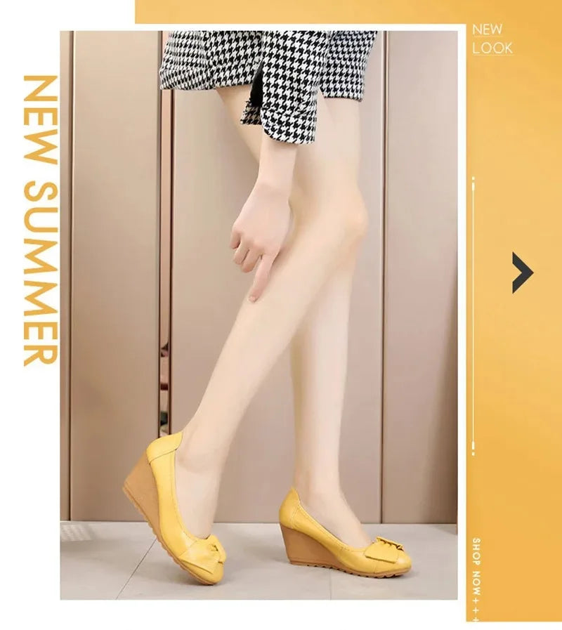 Women's Shoes New Fashion Genuine Leather High Heels Women Wedge Shoes Elegant Casual Woman Shoes Ladies Wedges Female Footwear