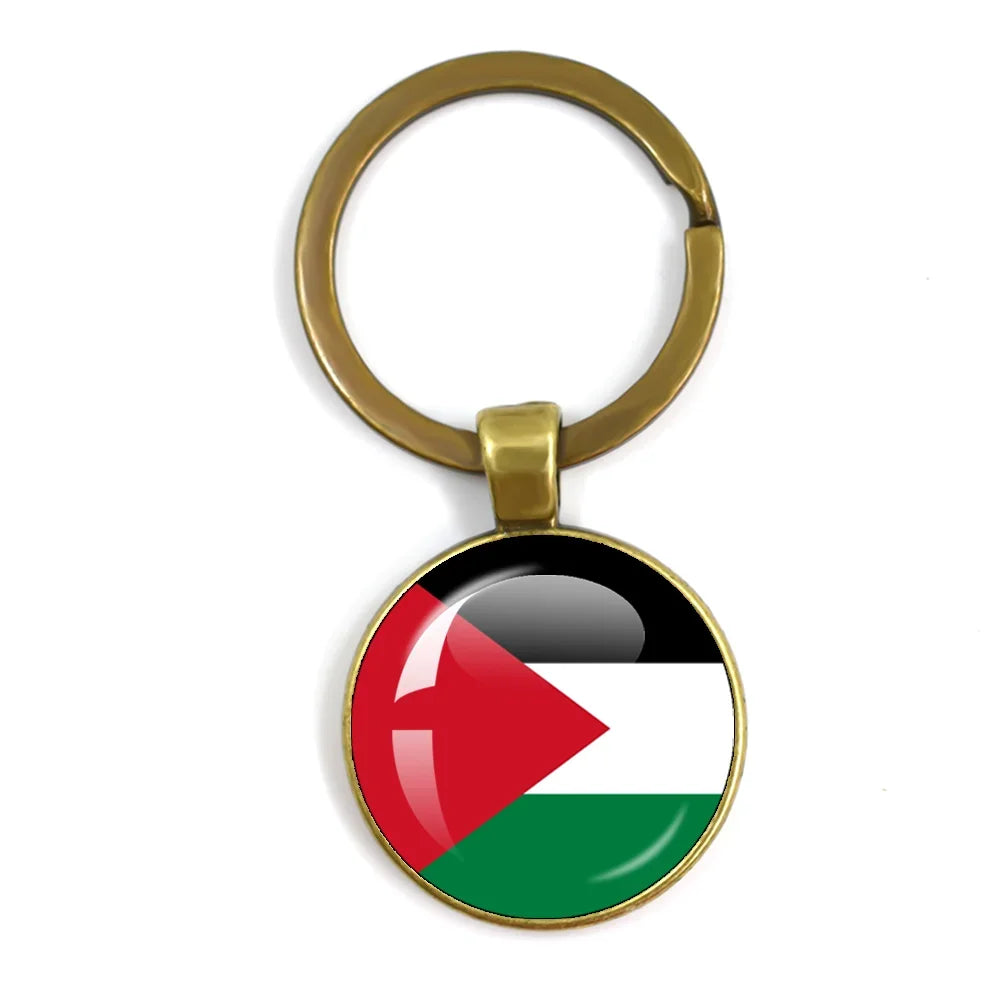 Palestine Nation Flag Emblem Personalized Art Patterns 25mm Glass Cabohcon Keychain Key Rings for Women Men Jewelry Gift