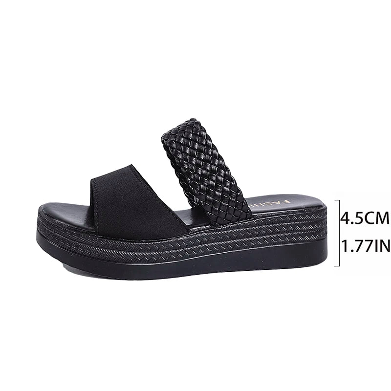 Women's Brown Woven Platform Sandals Non Slip Thick Sole Outdoor Slippers Woman Plus Size 43 Wedge Heels Summer Shoes Footwear
