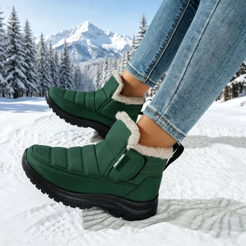 Women Fleece Lined Snow Boots Waterproof Non Slip Thick Sole Zipper Winter Ankle Booties