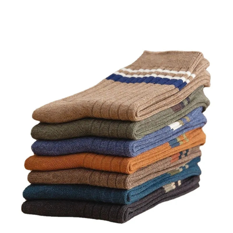 7 Pairs of Men's Striped Socks Fashionable Casual Socks High Quality Harajuku Retro Socks for Men Large Size Long Socks