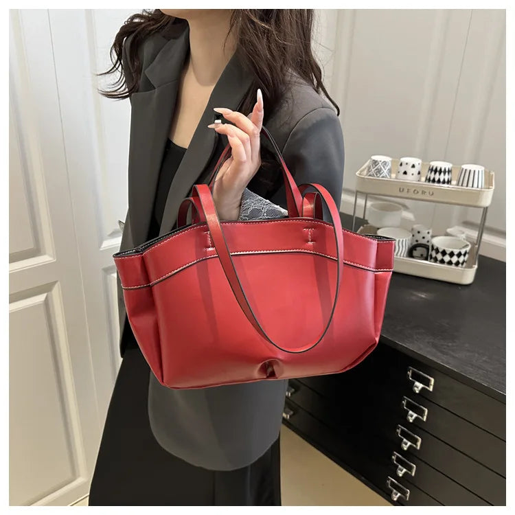 Women Tote Bag Underarm Bag Large Capacity PU Leather Shoulder Bags Vintage Solid Crossbody Bag Trendy Briefcase Bags with Purse