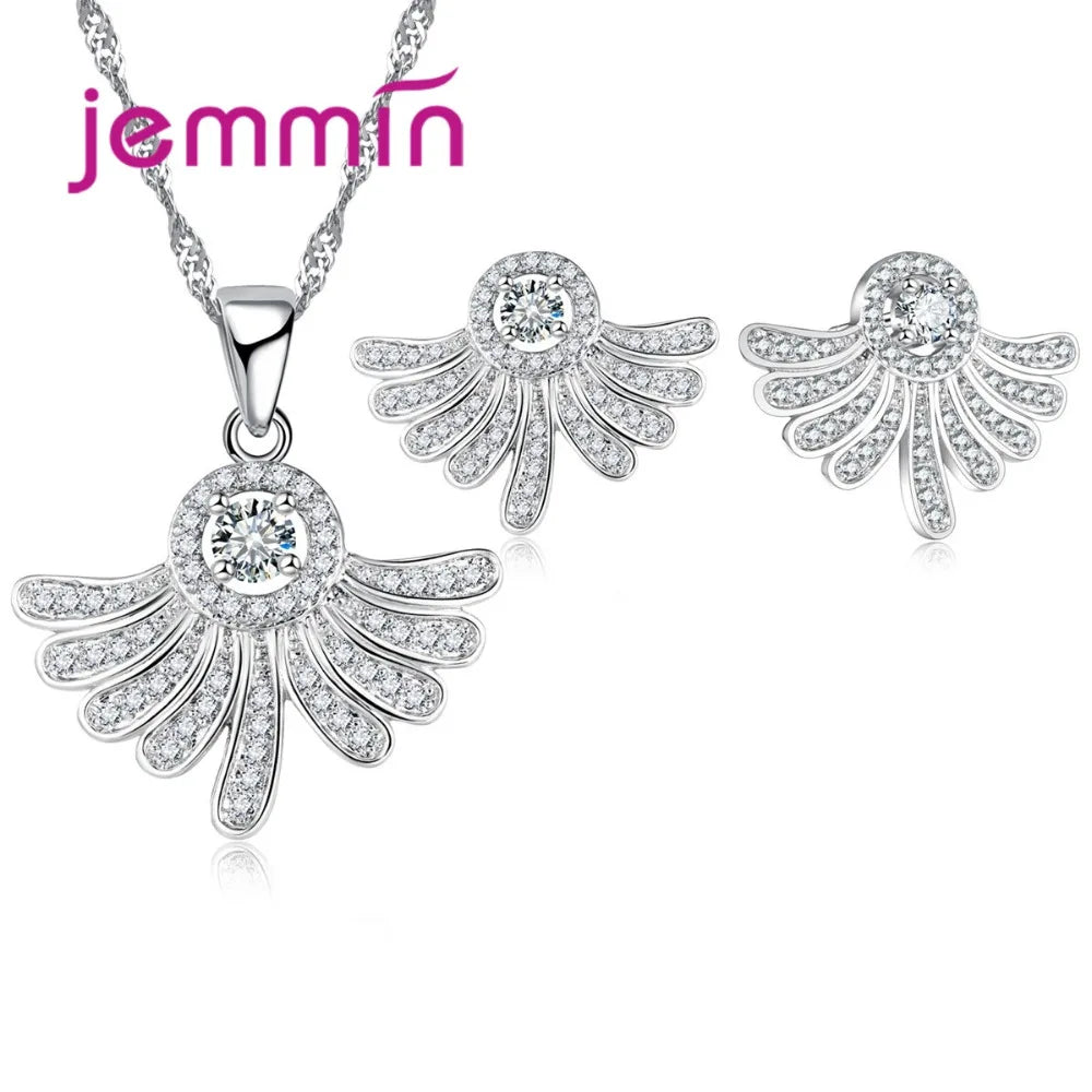 Brand Genuine 925 Silver Necklace Earrings Wedding Jewelry Sets Fashion Bridal Shinning Crystal Jewellery Set for Women Gift