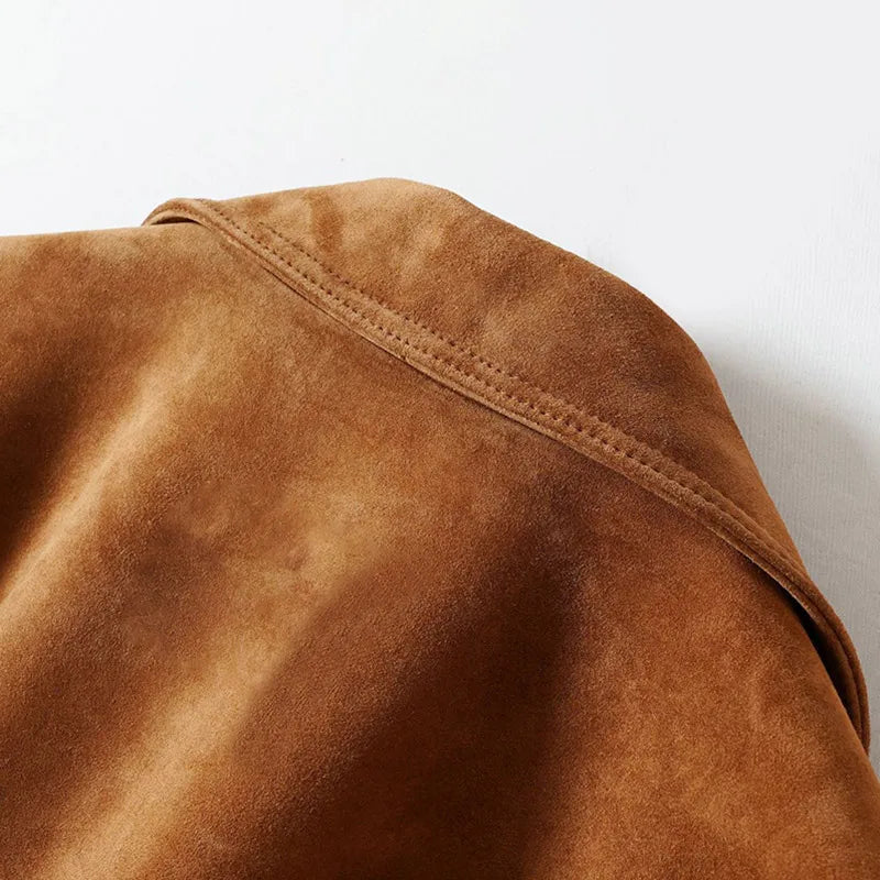 Lady Real Leather Suede Jacket 2024 New Sheepskin Leather Coat Women's Oversized Coat Fashion Streetwear Bomber Jacket