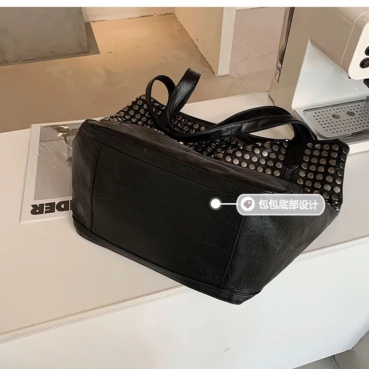 Casual Women Handbag And Purse Large Capacity Tote Bag High Quality Lady Bag Vintag Soft Pu Leather Rivet Shoulder Bags