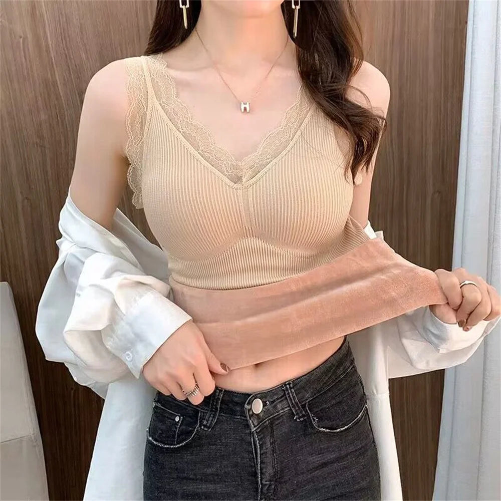 Lace Thermal Underwear Vest Thermo Lingerie Women Winter Clothing Warm Top Inner Wear Thermal Shirt Undershirt Intimate