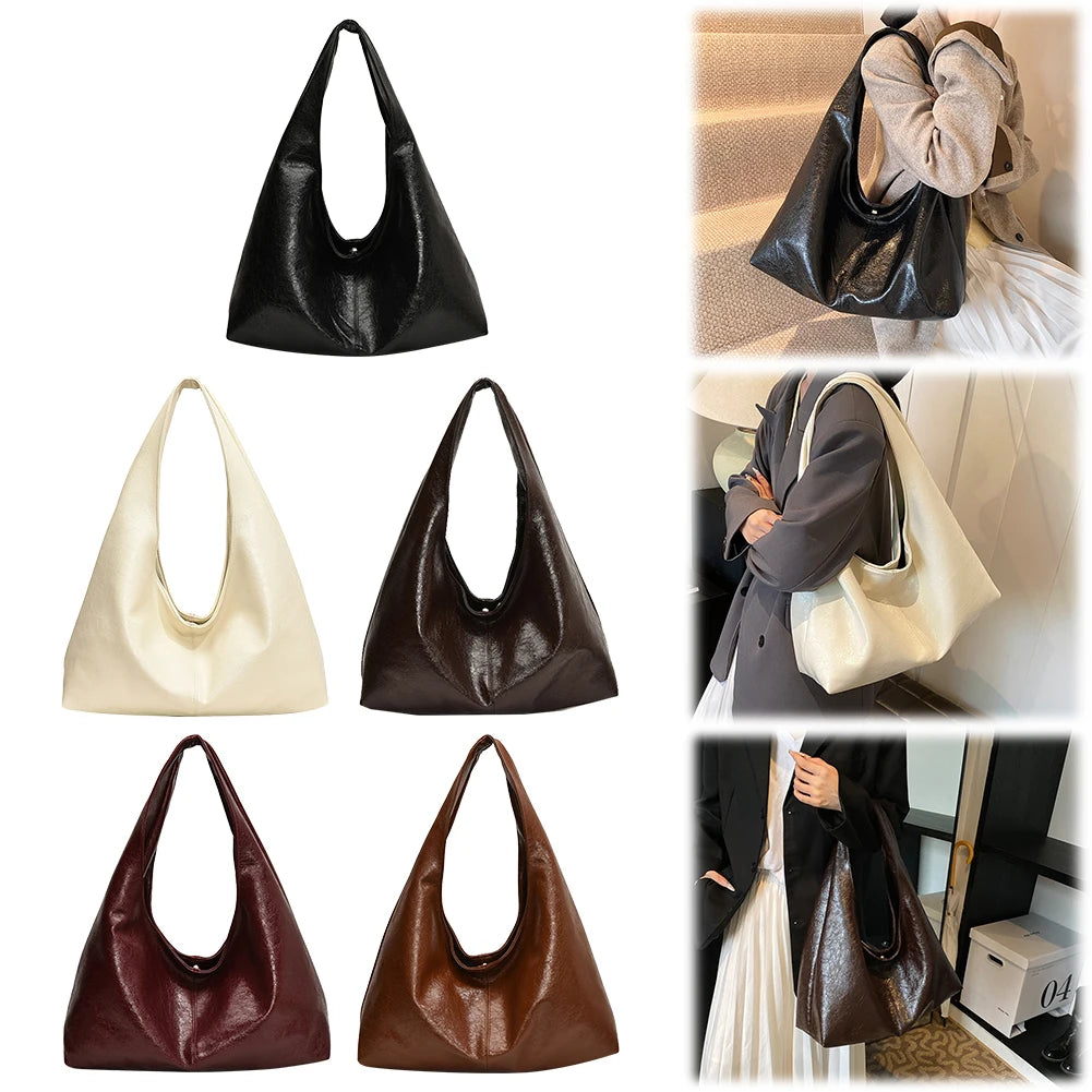Women PU Casual Tote Handbag Large Capacity Stylish Shoulder Purse Solid Color Simple Commuting Bag Hasp Closure Chic Hobo Bag