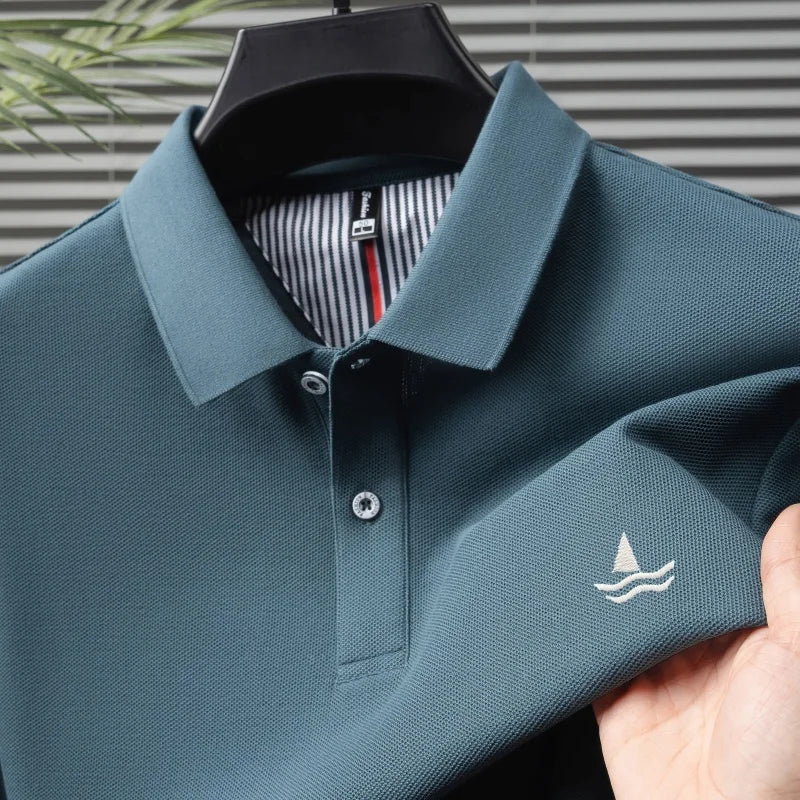 100% pure cotton men short sleeve polo shirt fashion exquisite sailboat embroidery summer comfort business casual lapel T-shirt