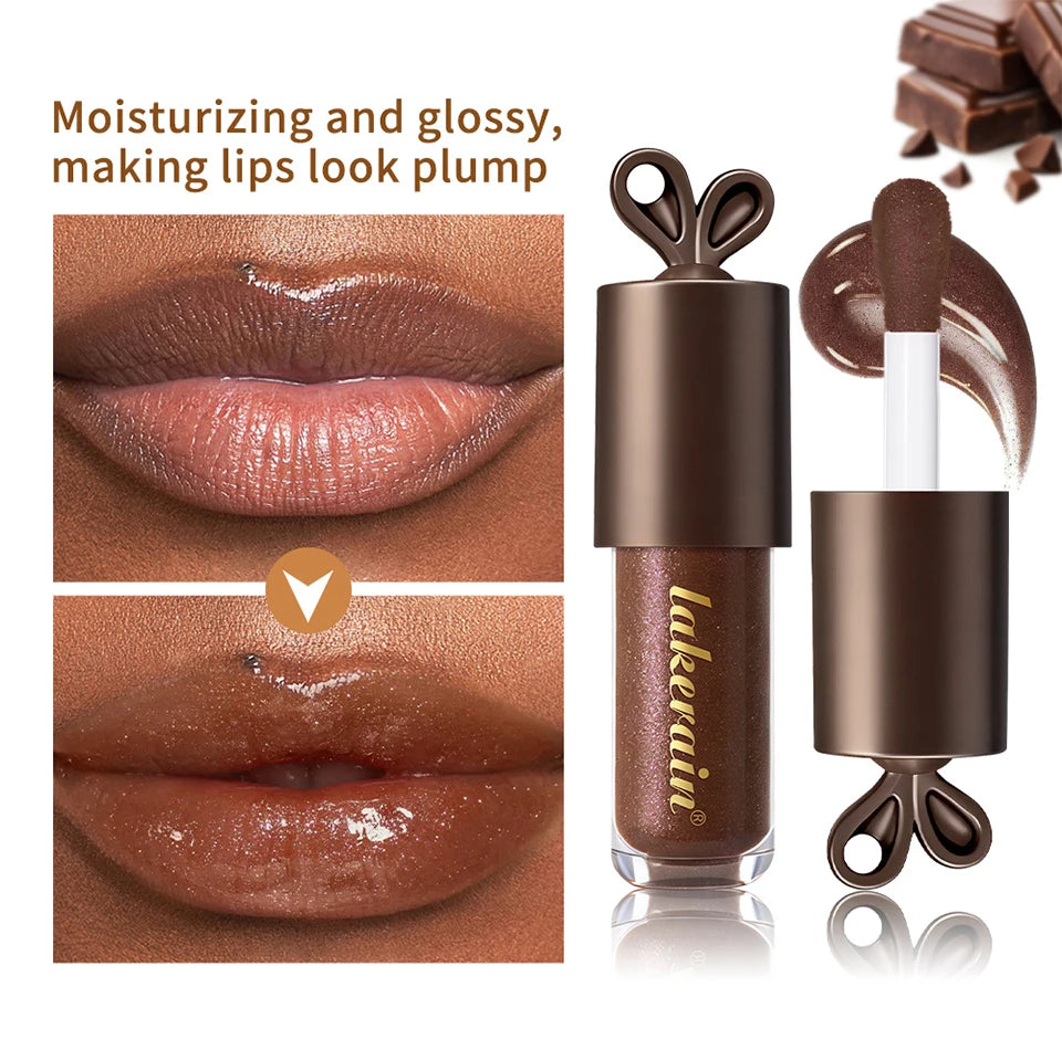 Lakerain Chocolate Rabbit Lip Gloss Mirror Effect Moisturizing Smooth Non-Sticky Long Lasting Hydration Lippy Bunny Lipstick