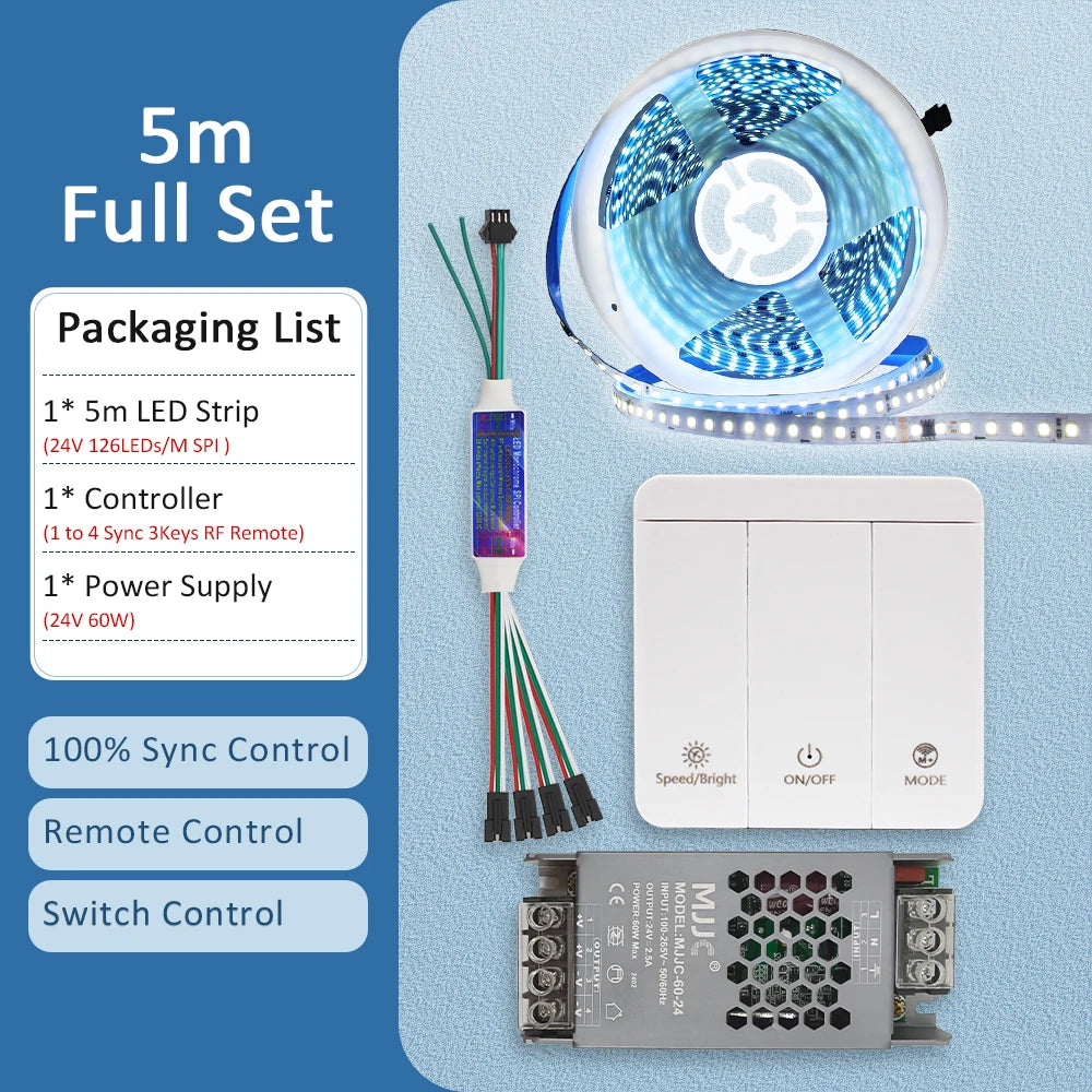 5M 10M 15M 20M Running Water Flowing LED Strip Light DC 24V WS2811 SMD2835 Horse Race Pixel Addressable Flexible Linear Lamp Set