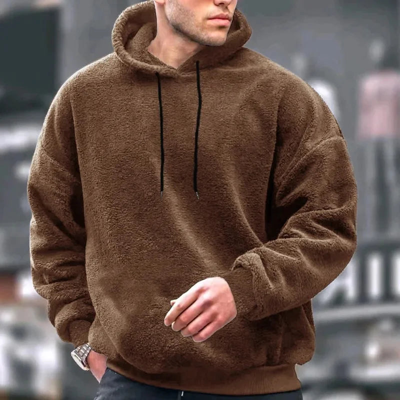Autumn Winter Fashion Men's Hoodies Casual Trendy Solid Color coral fleece Long Sleeve pullover Loose Sweatshirts Male Hoodies
