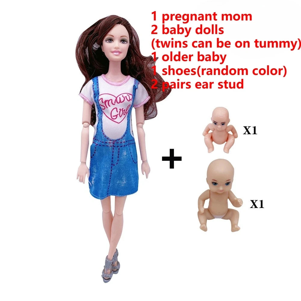 Pregnant Doll Have a Baby in Her Tummy Mom Doll Pregnant Mom Toy with 2 Baby Dolls Playsets Accessories for Girls Boys Gift