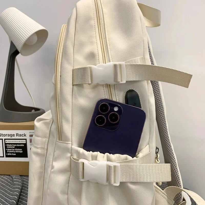 College Style Canvas School Bags For Girls Solid Junior High School Student Schoolbag Korean Version Laptop Backpack Women Boys