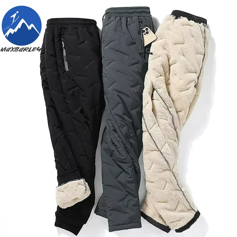 Winter Zip Pockets Thicken Fleece Sweatpants Men Joggers Black Grey Down Cotton Warm Pants Male Water Proof Thermal Trousers 7XL