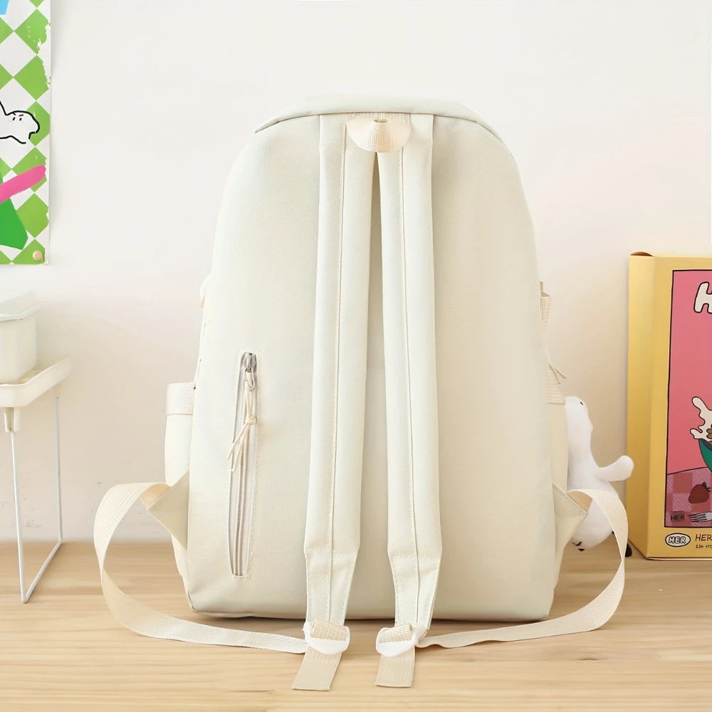 Solid Colored Teenager'S Backpack Set, Large Capacity Double Shoulder Bag, Easy Handbag And Coin Purse, Casual Crossbody Bag etc