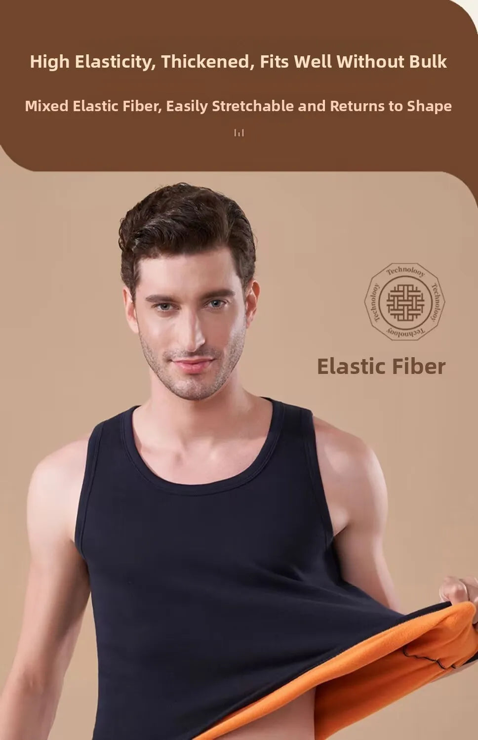 Men's Thermal Fce Lined Thiened Vest Warmth Inner Wear Slim Fit Anti-Cold Home Clothes Single Layer Knitted Fabric round...