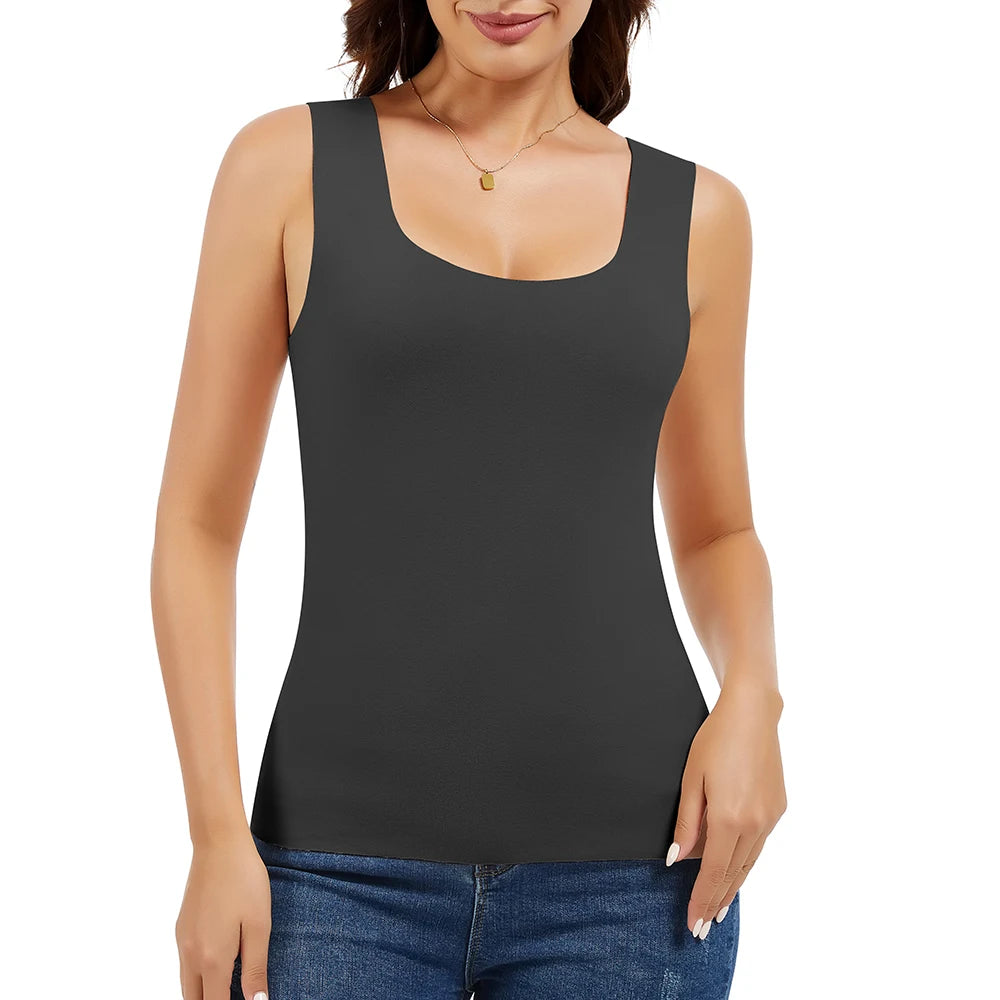 Thermal Tank Top Women's Fleece Lined Thermal Sleeveless Wide Shoulder Straps Warm Undergarment Winter Base Layer Clothing
