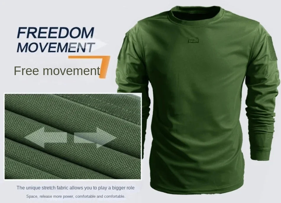 Spring Training Tactical Top Mens Elastic Wear-resistant Outdoor Sports Long Sleeved T-shirt Quick Drying Slim Round Neck Shirt