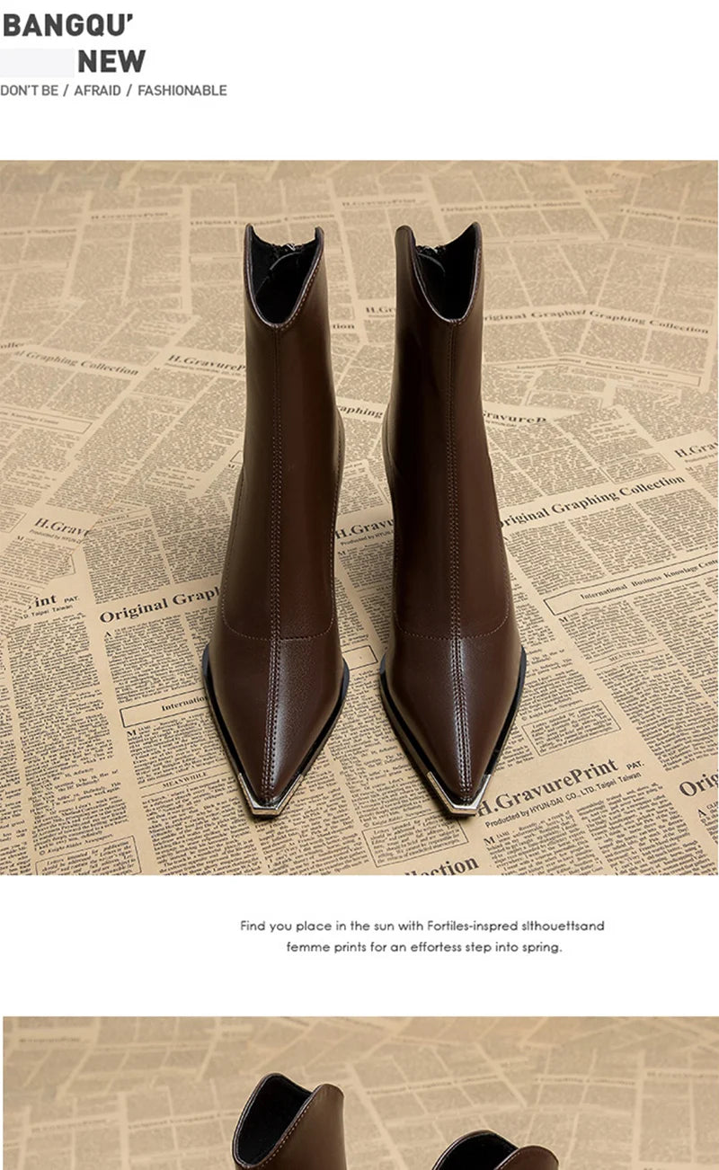 Pointed Toe Women's Ankle Boots Fashion Back Zippers Short Botas Ladies Elegant Square High Heel Winter Women's Footwear