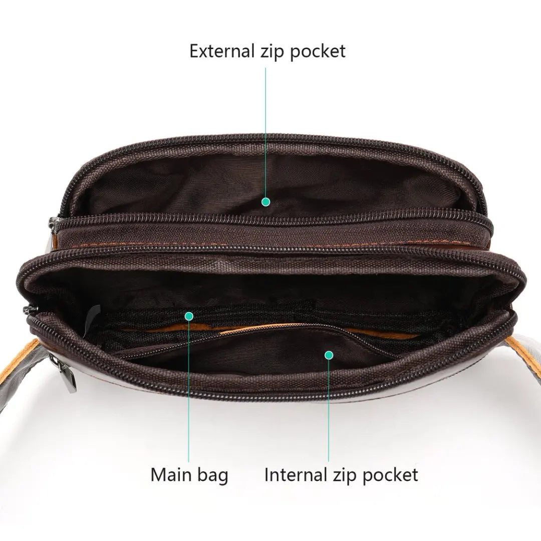Genuine leather men's waist bag, outdoor single-shoulder crossbody bag, chest bag, men's retro genuine leather men's small bag