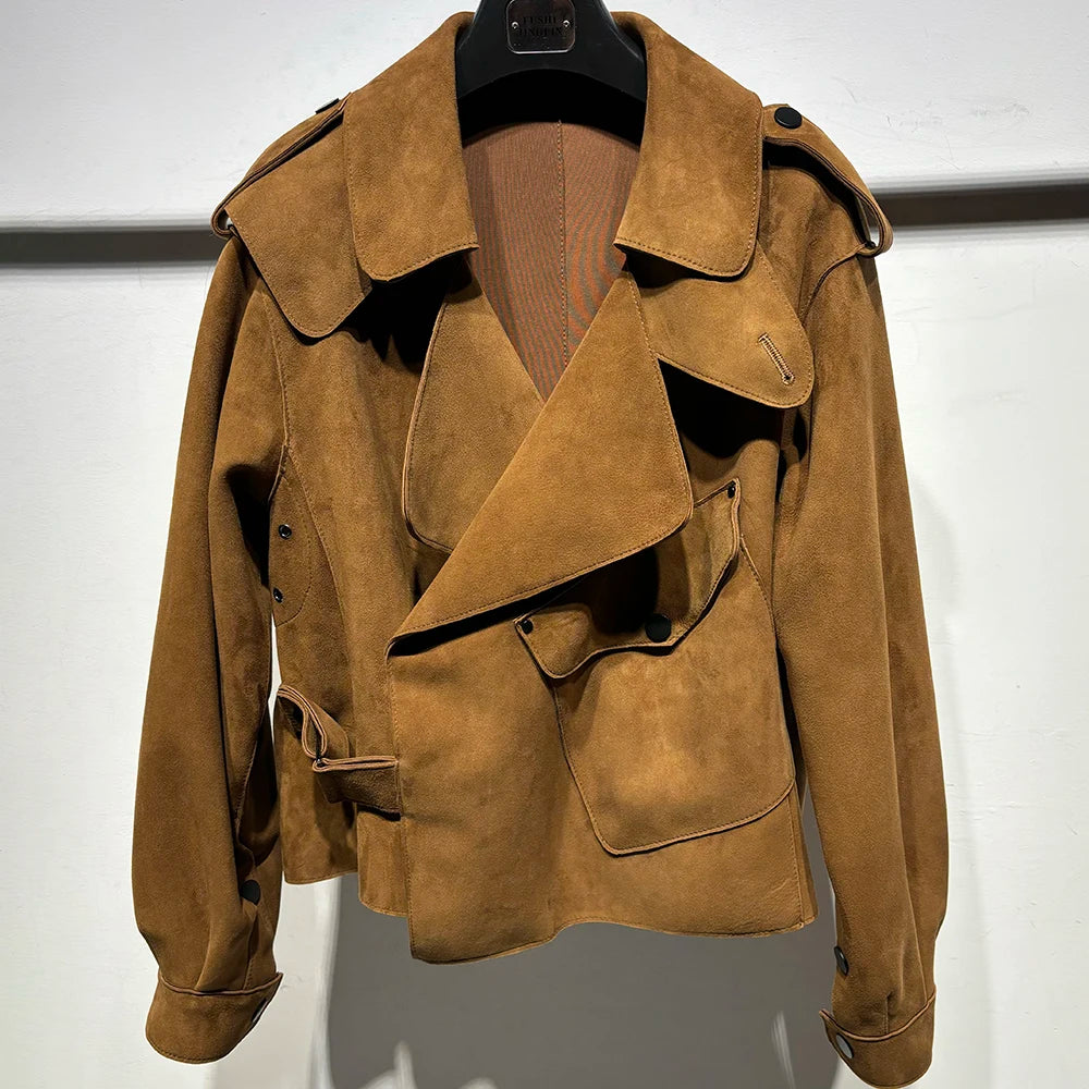 YOLOAgain Oversized Real Leather Jacket Women Sheepskin Coat