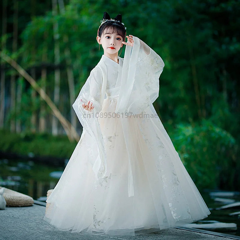 Hanfu Dress Traditional Chinese Cloth Outfit Ancient Folk Dance Stage Costumes Oriental Children Girls Fairy Princess Cosplay