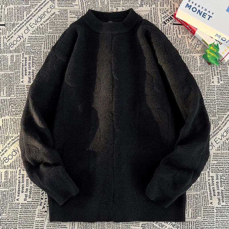 Wool Solid Sweater Long Sleeve Round Neck Fashion Knitted Pullover Coat Autumn Sweatshirt Warm Casual Men Thick New Jacket Tops