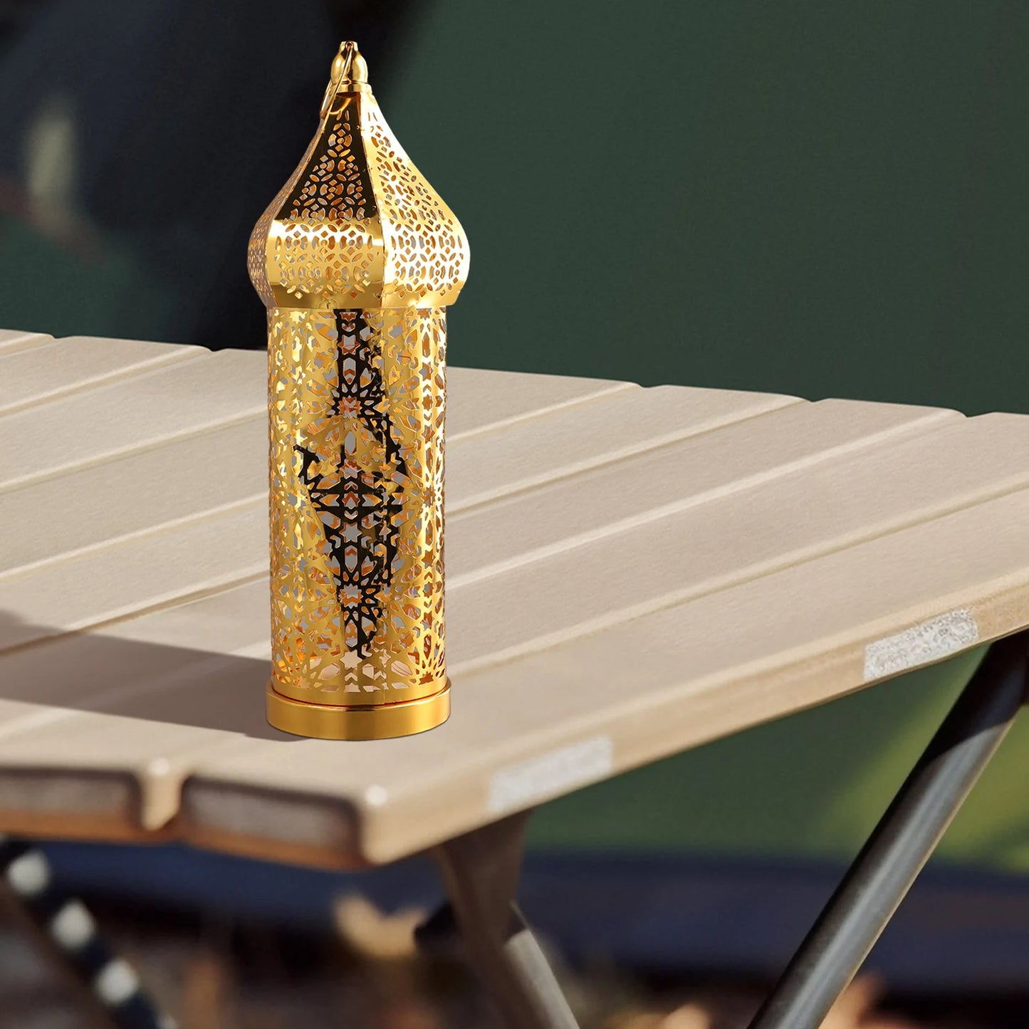 1PC Moroccan Golden Hollow Iron Lantern Ramadan Home Decoration Light Ornaments Gold Lanterns Moroccan Home Crafts Decoration